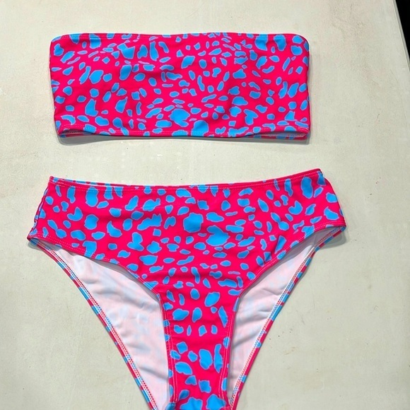 Bikini two piece leopard print pink blue women’s‎ large - Picture 1 of 8